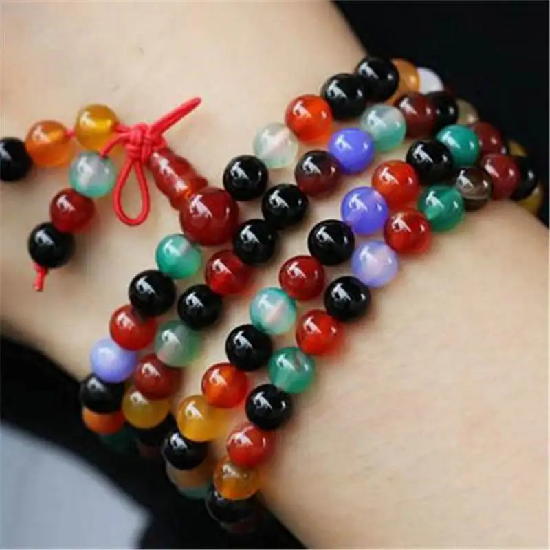 

BRO589 Natural Mixed Color Carnelian Beaded Bracelets for Girls Buddhist 108pcs Meditation Prayer Mala 6mm