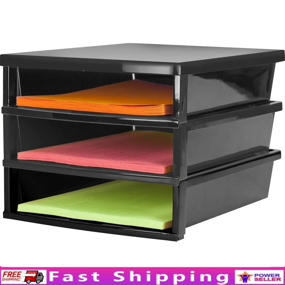 

Быстрый стек, 3-слотовый сортировщик бумаги, прочный пластиковый органайзер для литературы, сборка без инструментов, вмещает 500 листов каждого слота, черный