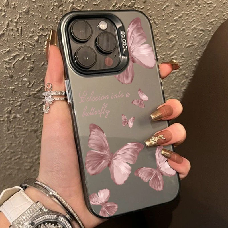 Butterfly Flower Electroplate Silver IMD Case For iPhone 15 14 Pro Max Plus 11 12 13 Pro 7 8 Plus X XR Shockproof Back Cover