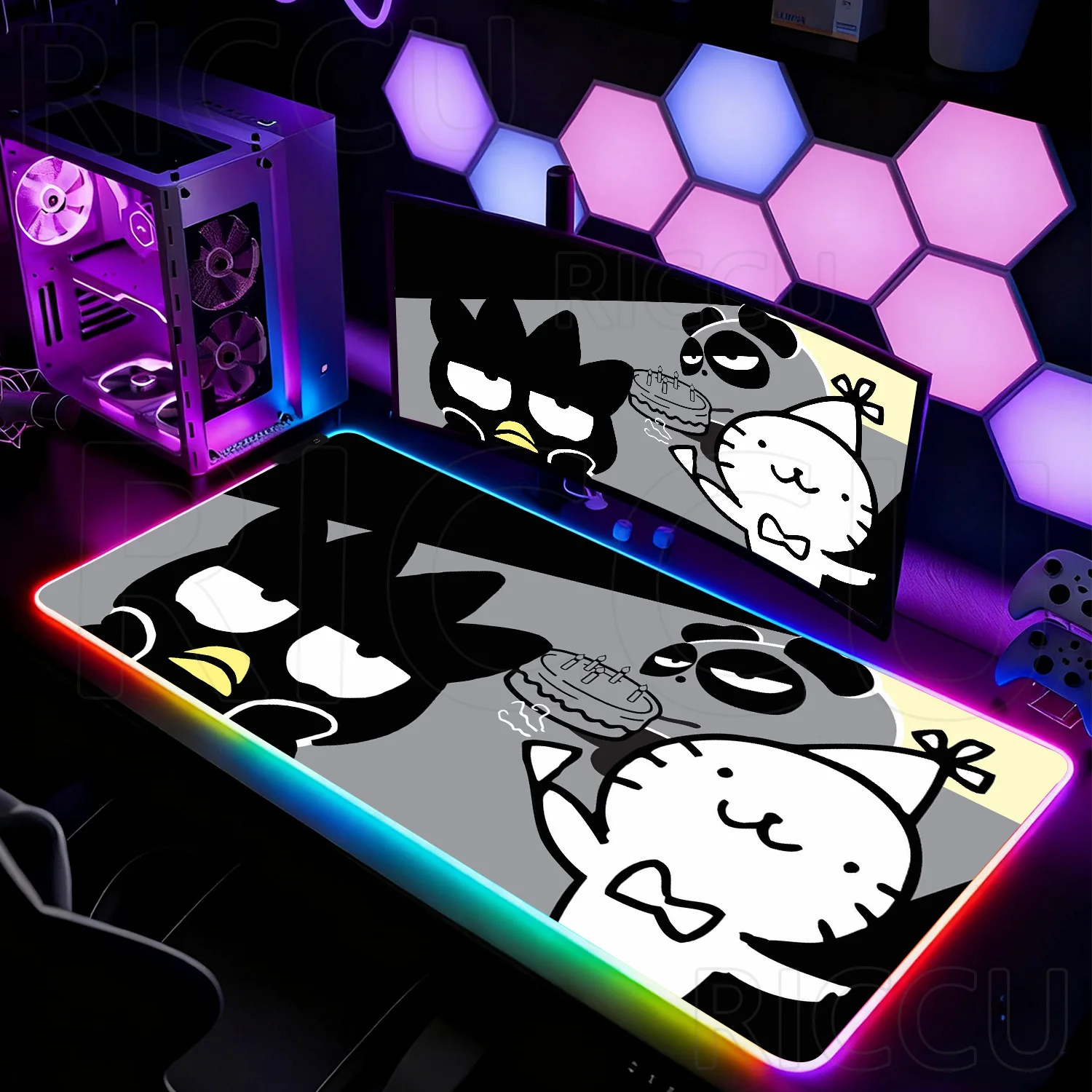 RGB HD Kawaii Penguin Mouse Pad Anime Bad Badtz Maru Keyboard Laptop LED Rug Desk Mats Sanrio Gaming PC Accessories XXL Desk Mat