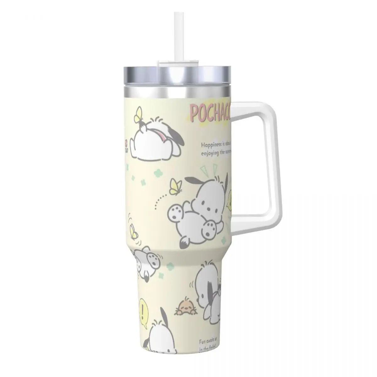 Pochacco Sanrio Tumbler Cold Drink Water Bottle Heat Preservation Stainless Steel Thermal Mug Printed Beach Mugs Cup