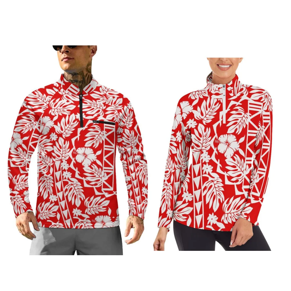 Long-Sleeved Sporty Couple Outfits For Autumn And Winter Polynesian Style Printed Couple Outfits With Customizable Patterns