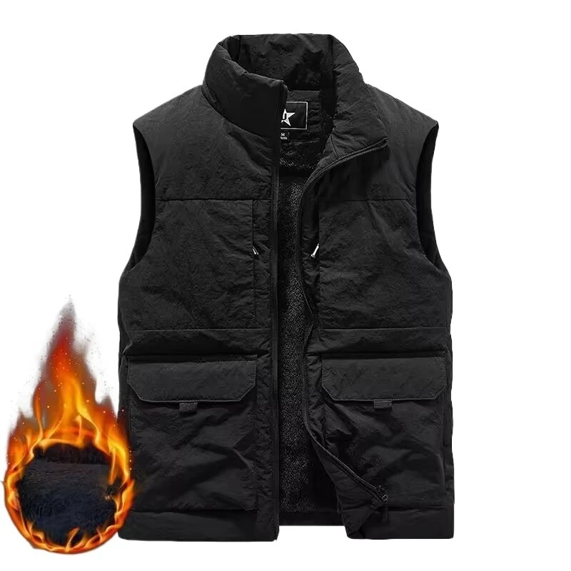 Colete de lã engrossado masculino jaqueta térmica de trabalho ao ar livre com vários bolsos para outono e inverno jaqueta masculina colete para homem