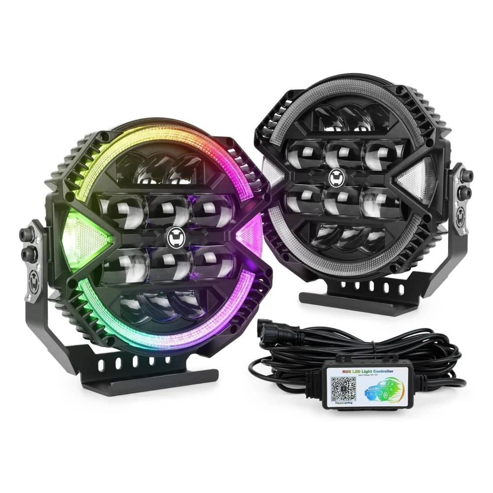

POVTOR 9 Inch LED Off Road Lights High Low Brightness Driving Work Lights w/ App-Controlled RGBW Halo for Truck SUV Jeep Pickup