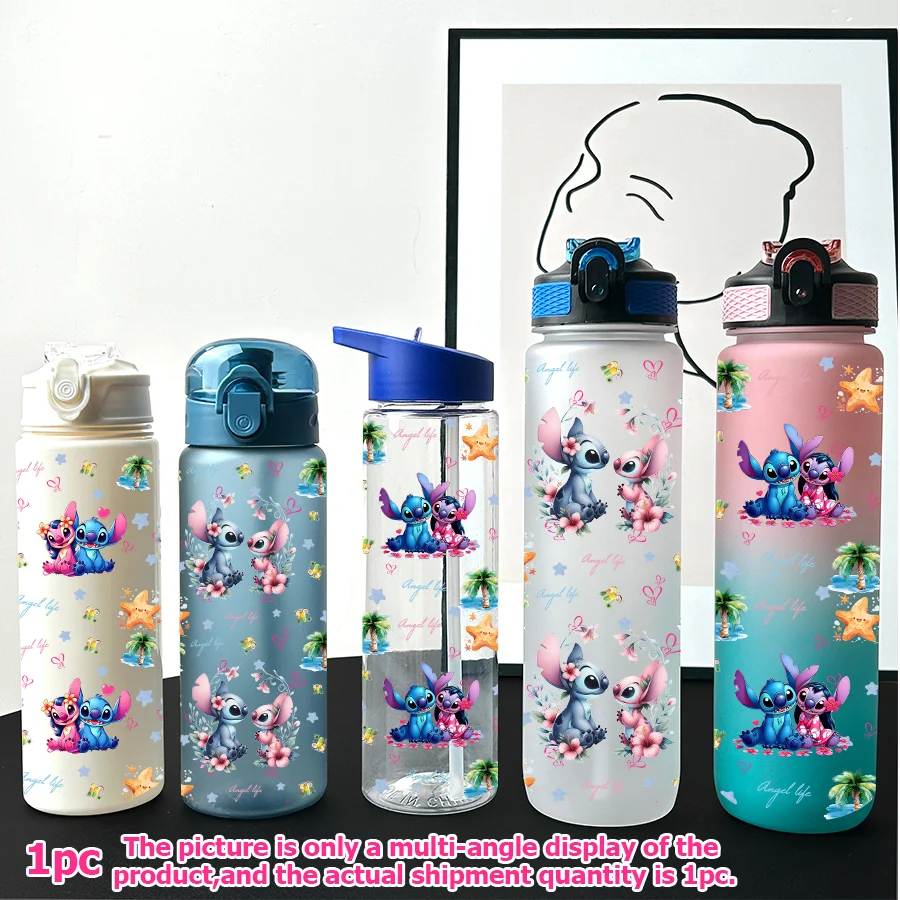 

1Pc Disney Stitch Angie printed 23-32oz multi-plastic water bottle portable sports water cup birthday gift