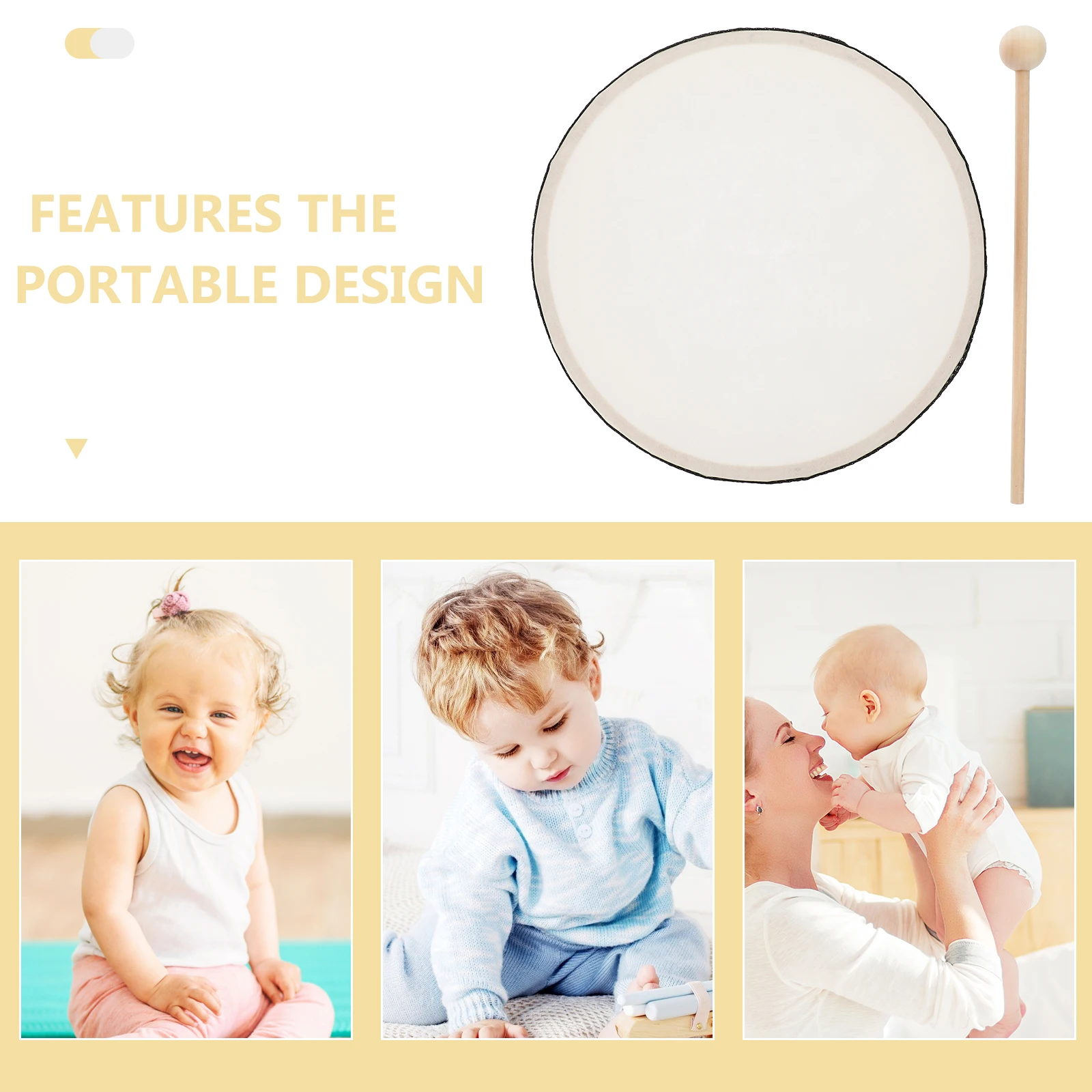 8 بوصة طبلة يدوية أداة قرع طبل أداة أطفال موسيقية الخشب قرع اللعب الطبول التعليمية طفل صغير