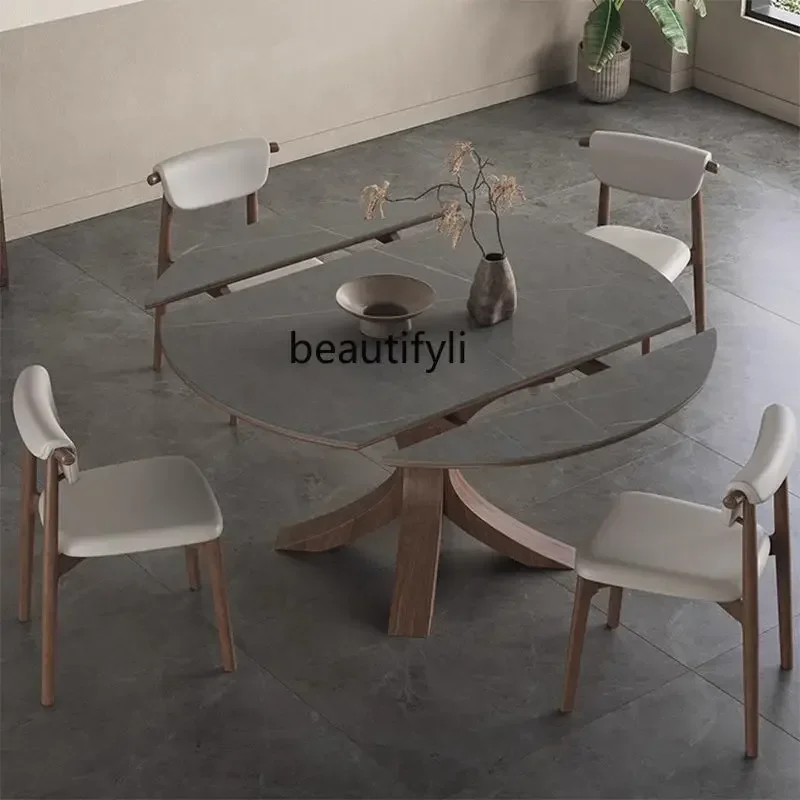 

A13 Solid Wood Stone Plate Dining Tables and Chairs Set Modern Simple Retractable Small Apartment Home Dining Table