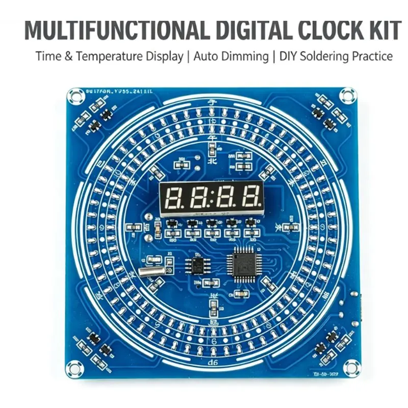 M11K-Electronic Clock Soldering Kit DIY Digital Time Temp Display Multifunction Auto-Dimming For Beginners