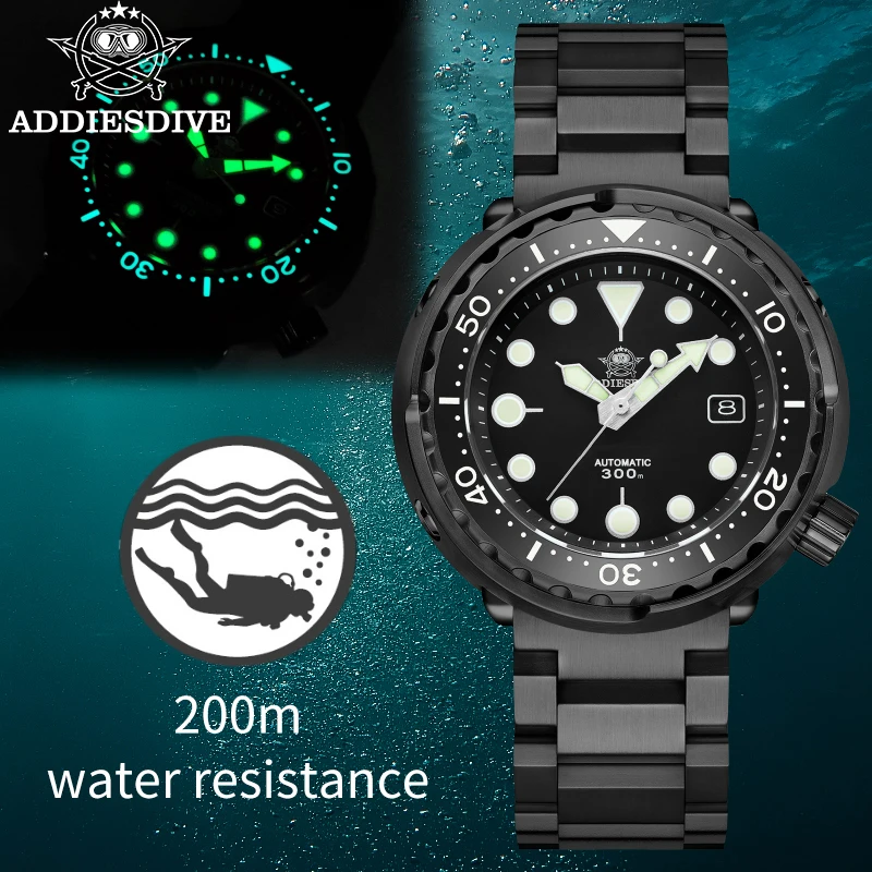 

ADDIESDIVE Black Tuna Men's Watch Sapphire Crystal Ceramic Bezel Calendar Display Luminous Hand Watch NH35A Automatic Watches