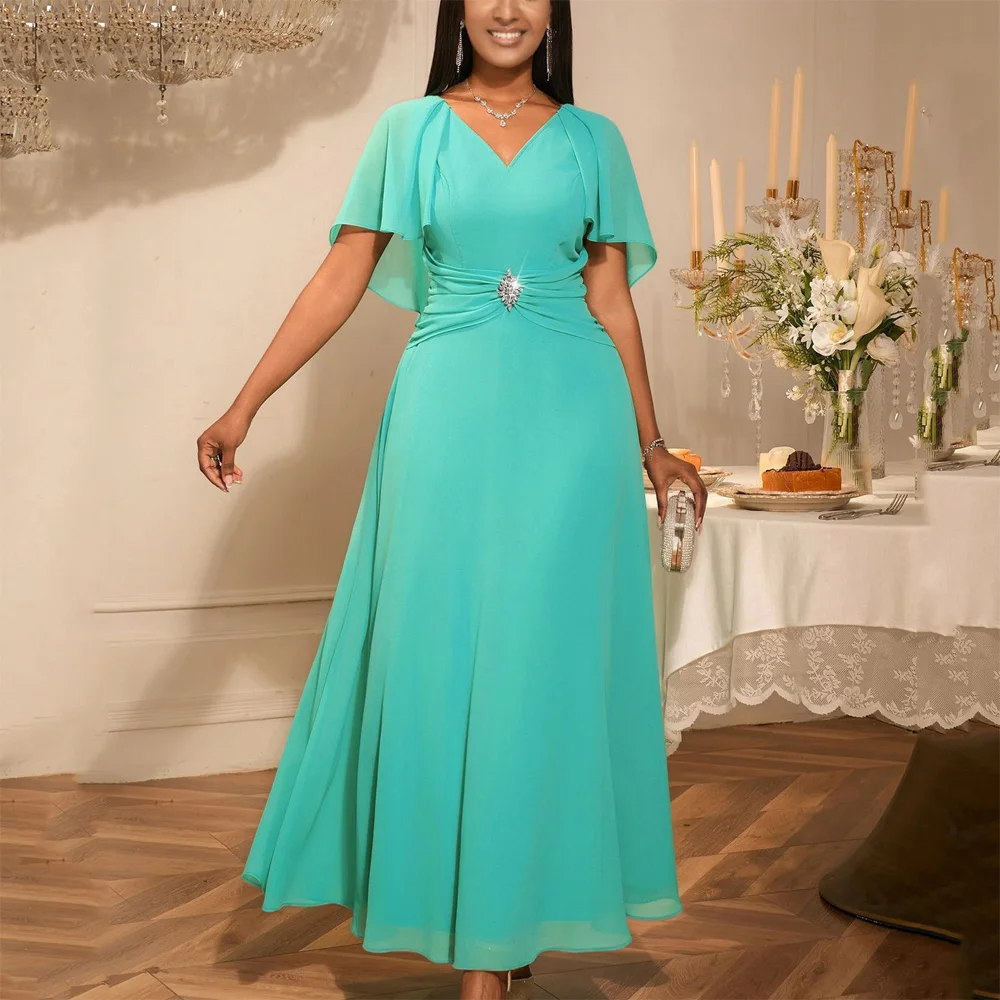 

Elegant Party Dresses for Women 2025 New V Neck Chiffon Pleated Luxury African High Quality Birthday Party Celebrate Cloth Dress