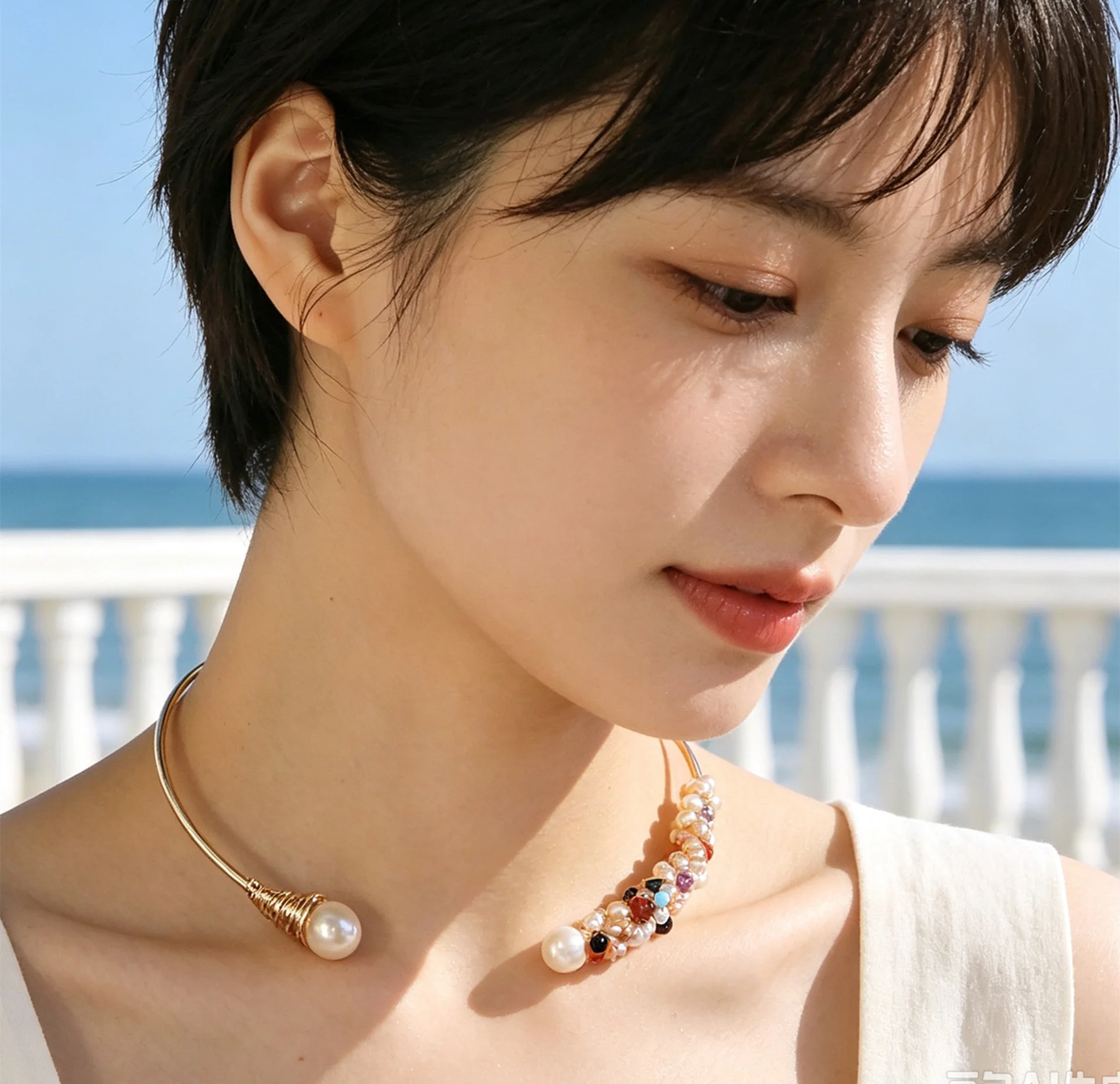 Women Pearl Polished Jade Choker Necklace Short Neck Chain Daily Dating Party Neck Jewelry Christmas Accessory Gift