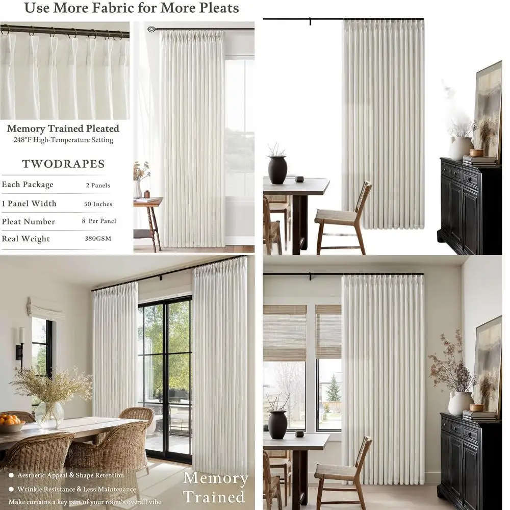 

Натуральные льняные шторы Natural Cream 92, полупрозрачные плиссированные панели для гостиной, комплект из 2 штук с кольцами и крючками, нейтральный светофильтрующий эффект