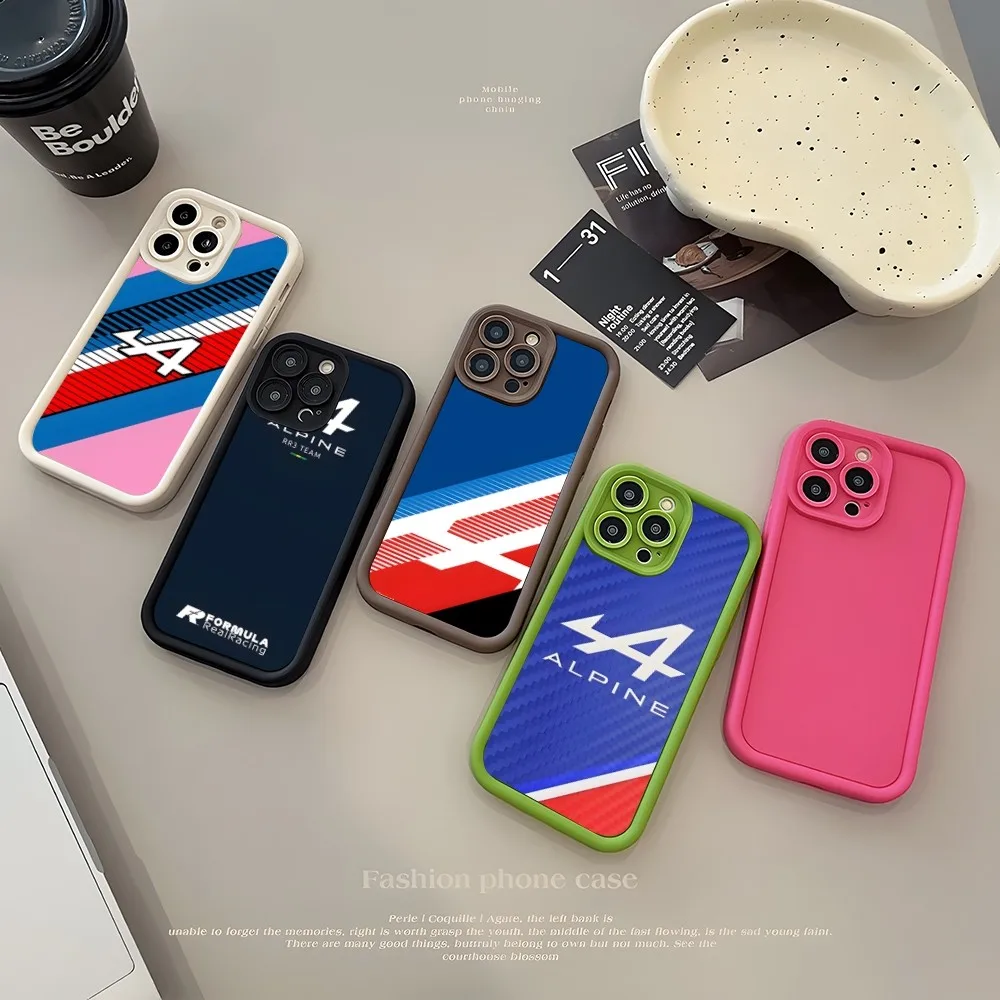 Alpine Logo Tricolor French Phone Case Simple Solid Color Matte Silicone Case For IPhone 15 14 13 12 11 Pro Max Plus Soft Couple