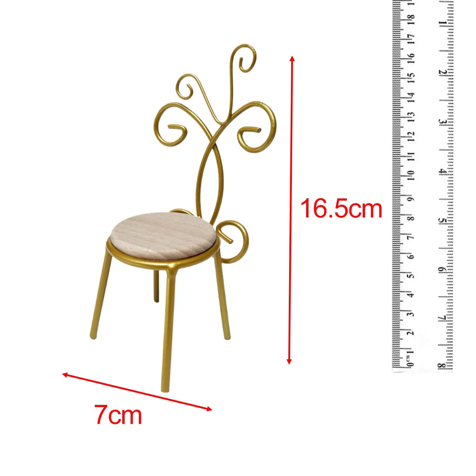 Mini cadeira para casa de bonecas, mini modelo de móveis, assento traseiro de arte em ferro em escala 1/6 para acessórios de cena diy, jogo de simulação de casa de bonecas