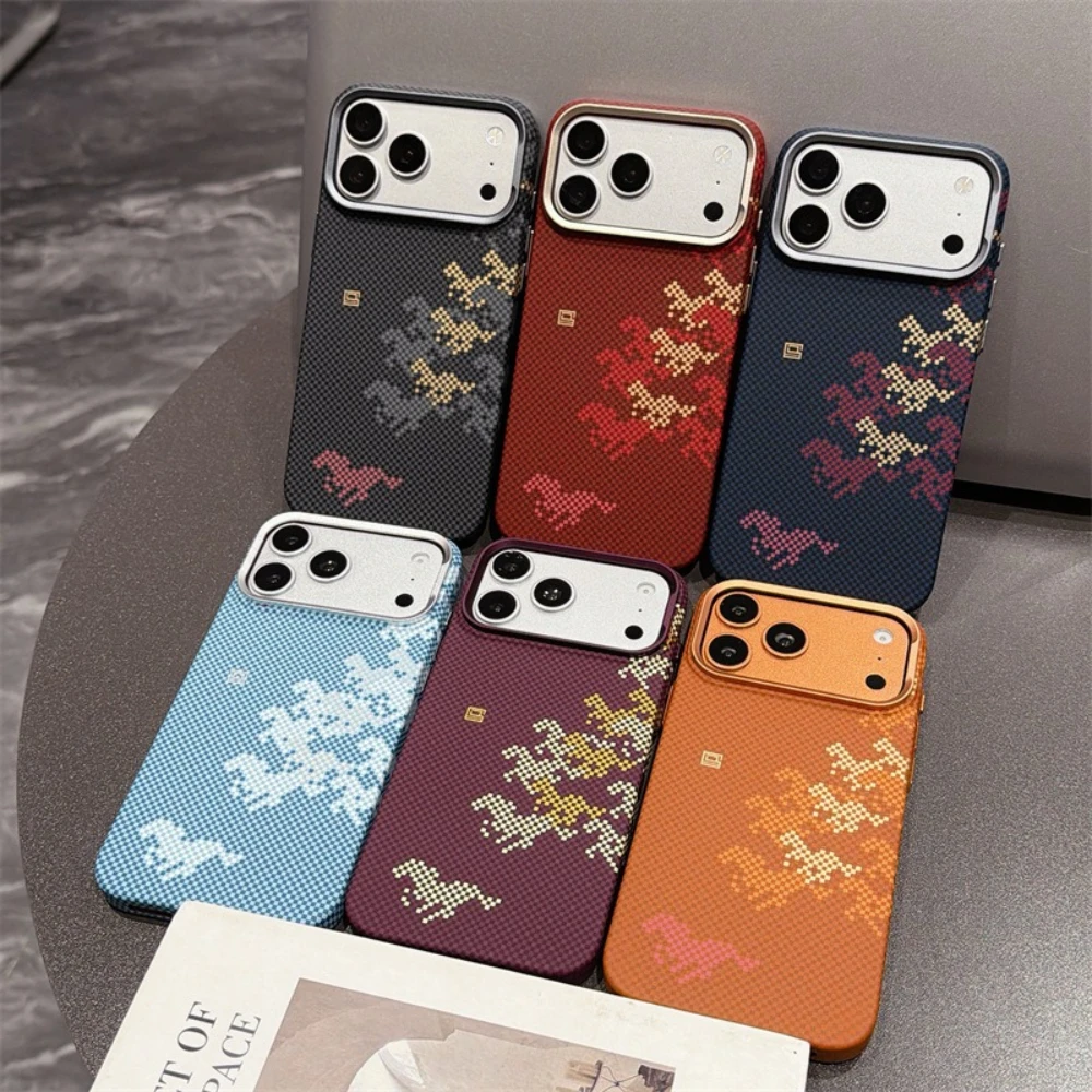PC Carbon Fiber Water Sticker Pattern For Magsafe For iPhone 18 17 16 15 Pro Max Magnetic Charging Alloy Lens Shockproof Cover