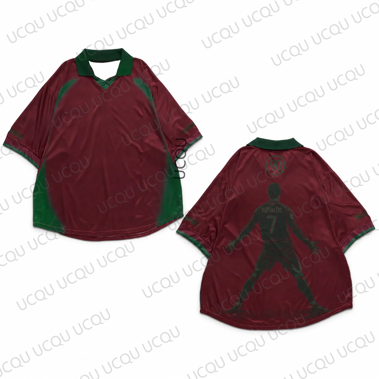 Ronaldo 7 SIU Retro Polo Football Jersey Red Green V Neck Soccer Shirt Oversized Fan Top Adult/kids Kit