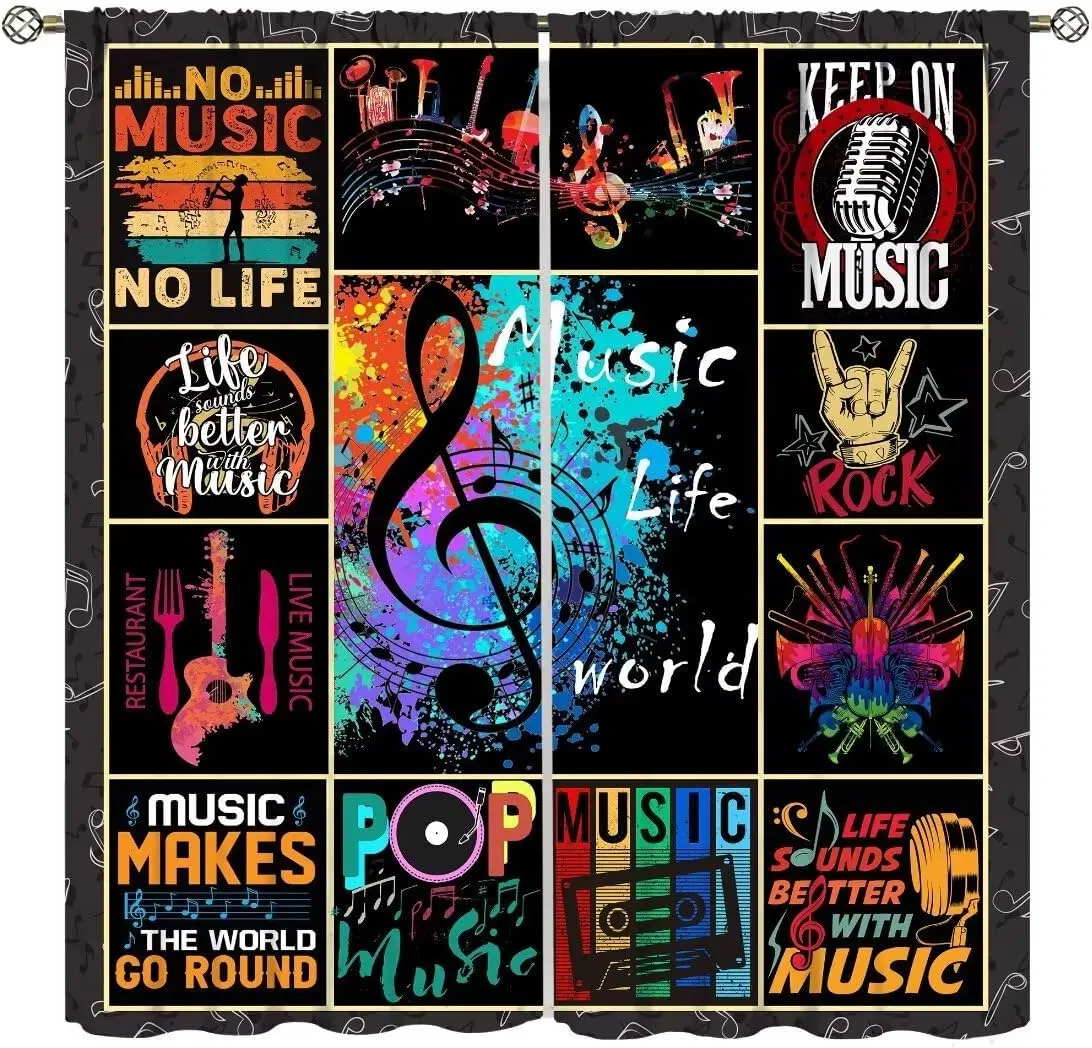 Music Note Curtains for Music LoversRock and Roll Adults Kids Music Themed Art Window Treatments for Bedroom Living Room 2Panels