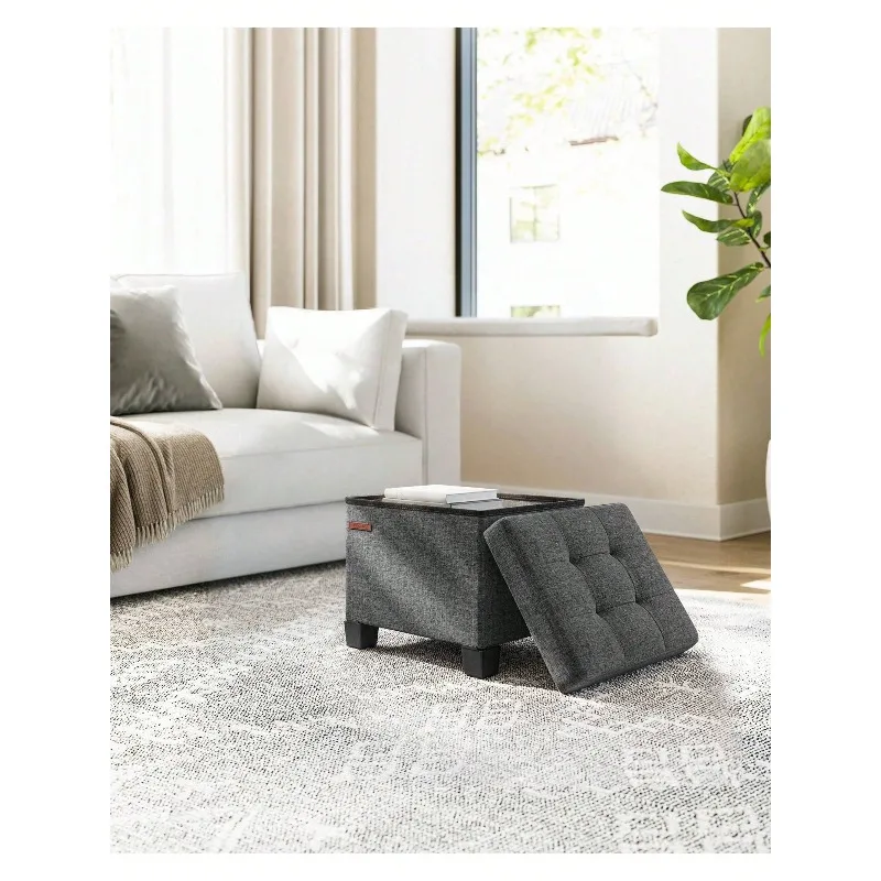 Storage Ottoman, Folding Storage Bench, Ottoman With Storage, Storage Ottoman Bench, For Living Room, Bedroom, 12.6 X 15.8 X 13.2 Inches, Black,Dark Gray