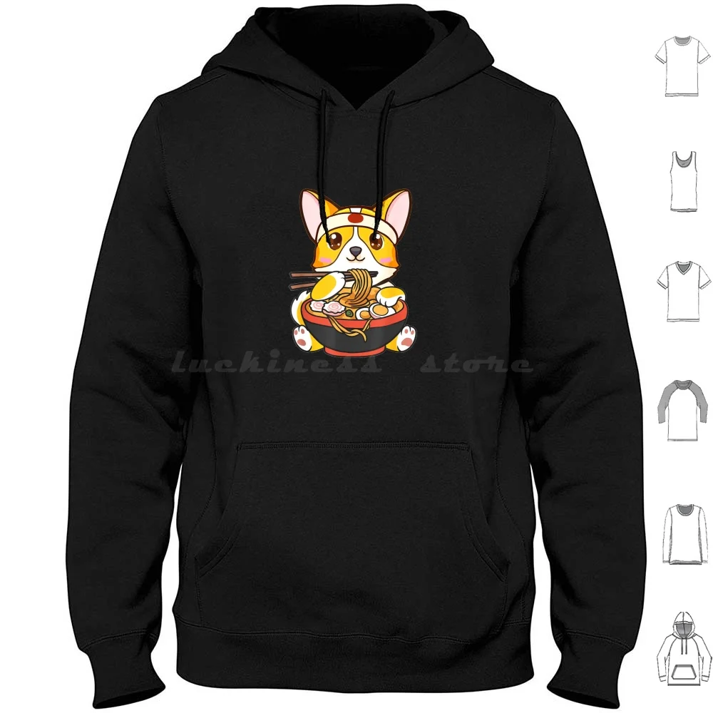 Corgi Eating Ramen Hoodies Long Sleeve Corgi Eating Ramen Corgi Ramen Cute Kawaii Noodles Japanese Funny Corgi Ramen