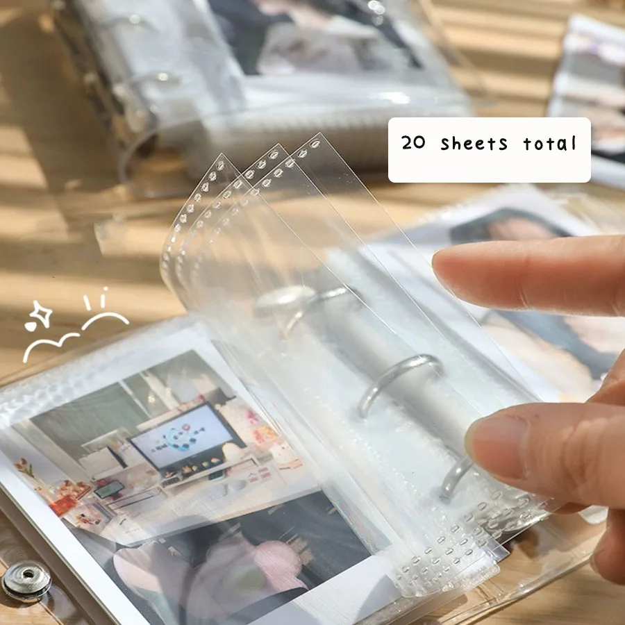 SKYSONIC Neue 20 Stück Binder doppelseitige transparente Kartenhüllen, 3-Zoll-Postkartenhalter, Kpop Mini Sammelbuch-Nachfülltaschen – Detail 3