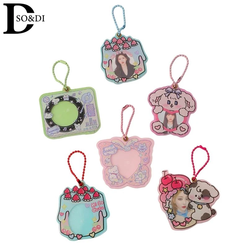 Kawaii 1Inch Acrylic Cartoon Cat Butterfly Kpop Photocard Holder Photo Card Holder Bag Pendant School Stationery