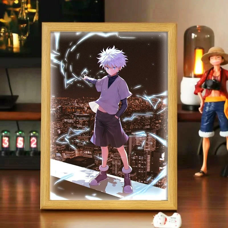 Quadro de Luz LED Hunter X Hunter Anime: Pôster Iluminado com Iluminação LED para Decoração de Quarto - Killua Kurapikuto