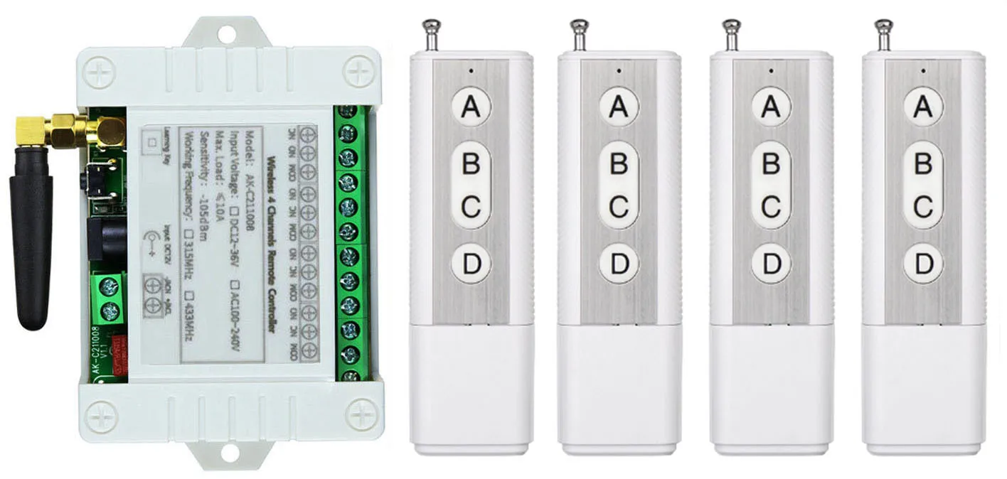 Universal Wireless Remote Control DC 12V 24V 36V 4CH 10A Relay Receiver Module RF Switch Remote Control For Gate Garage Opener