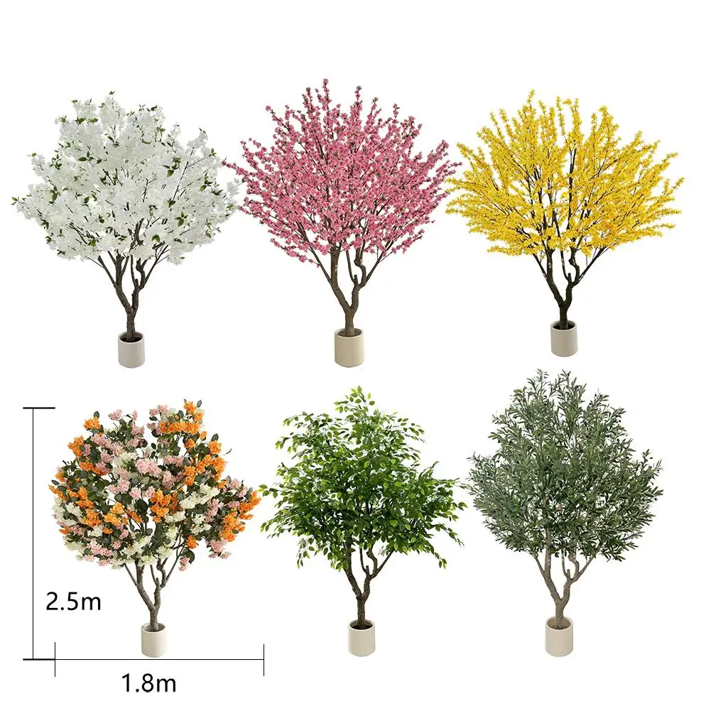 

White Plastic Artificial Palm Tree with Vase Eco-Friendly Hotel Outdoor Decorative Flower Wall Topary Tree