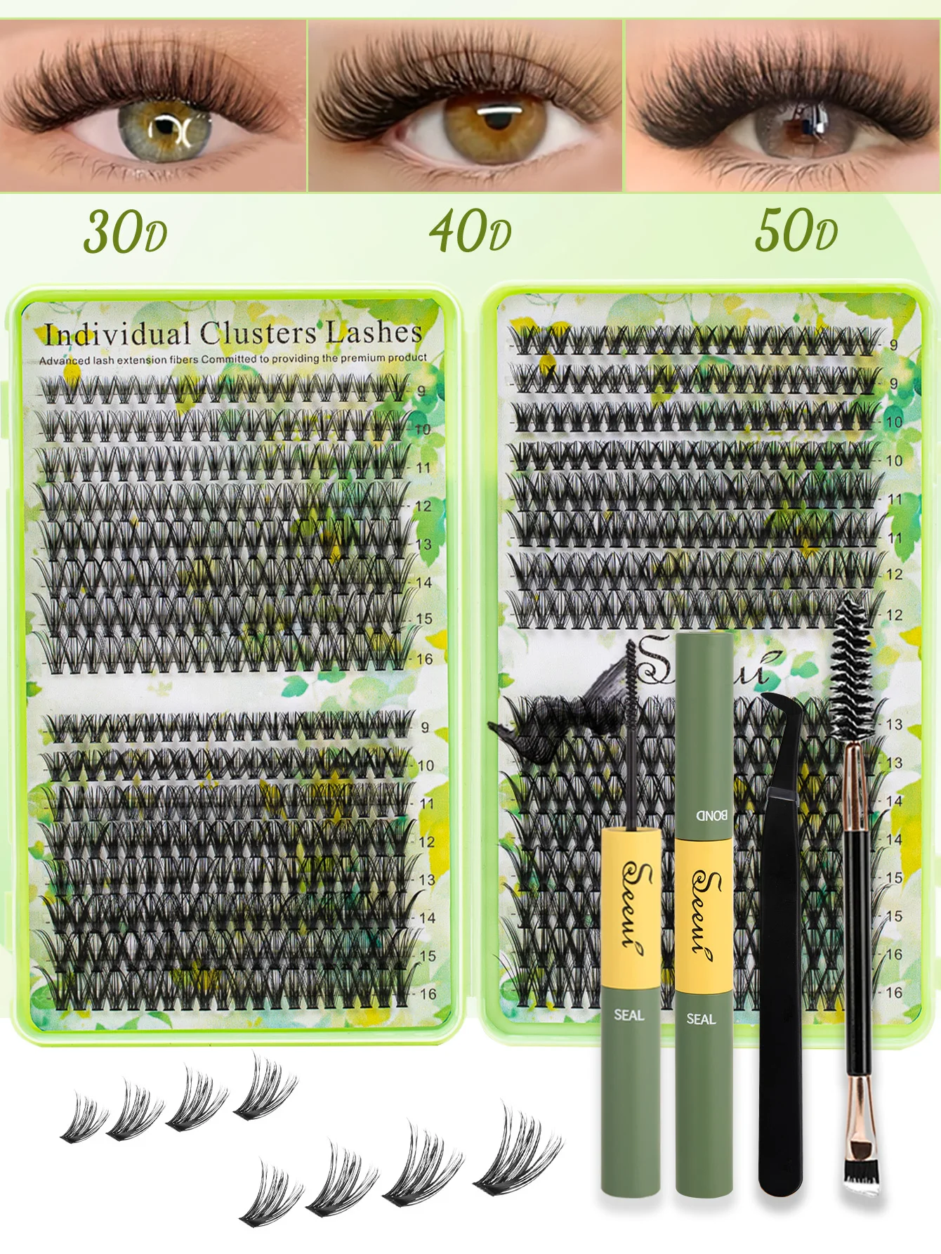 640 pezzi grappole per ciglia spesse e soffici ciglia individuali sottili 9-16mm kit di estensioni ciglia mix con pinzette per legame e guarnizioni