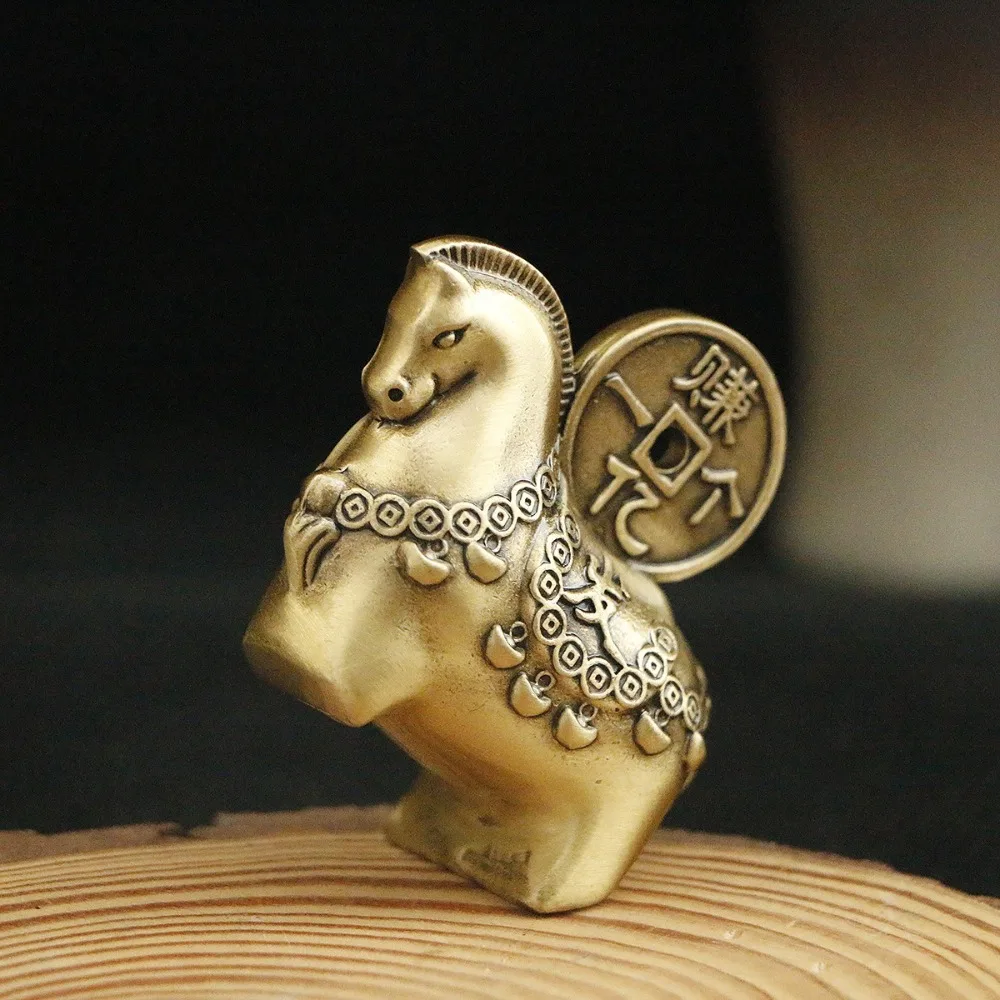 

Solid Brass Brass Horse Statue Vintage Style Cute Lucky Horse Figurine Handcrafted Horse Key Chain Pendant Feng Shui Decor