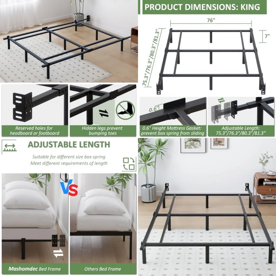 

Metal Bed Frame, 7 Inch Low Heavy Duty Platform Bed Frames Size for Box Spring and Mattress, Easy Assembly, Noise-Free, Adjusta
