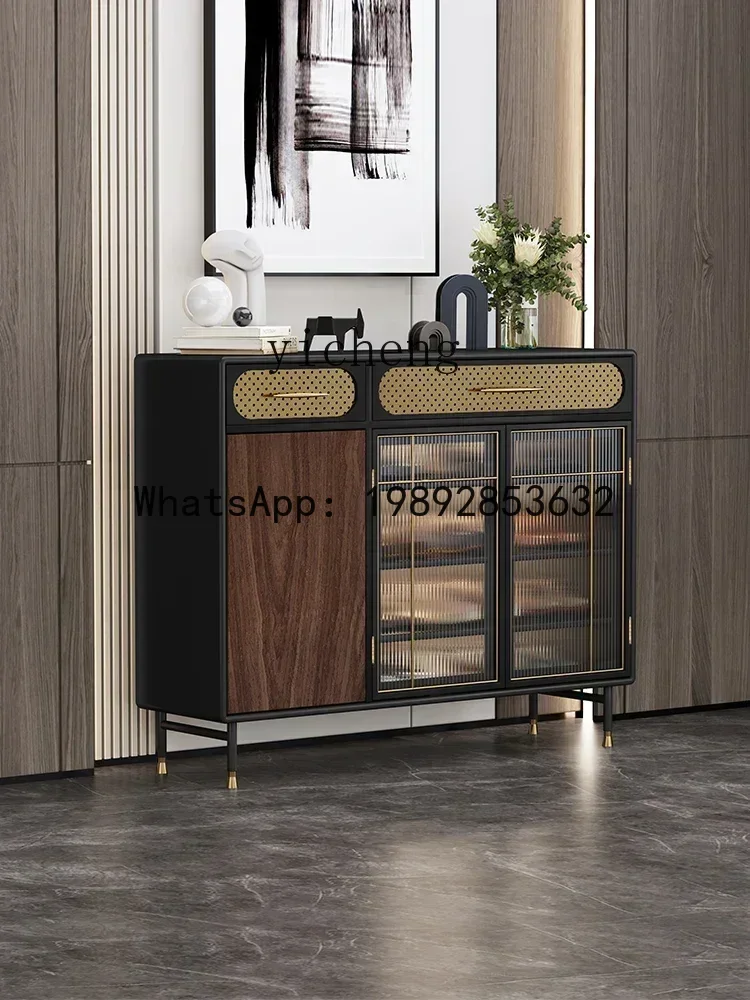 X9 light luxury shoe cabinet entrance modern simple entry door solid wood storage medieval glass