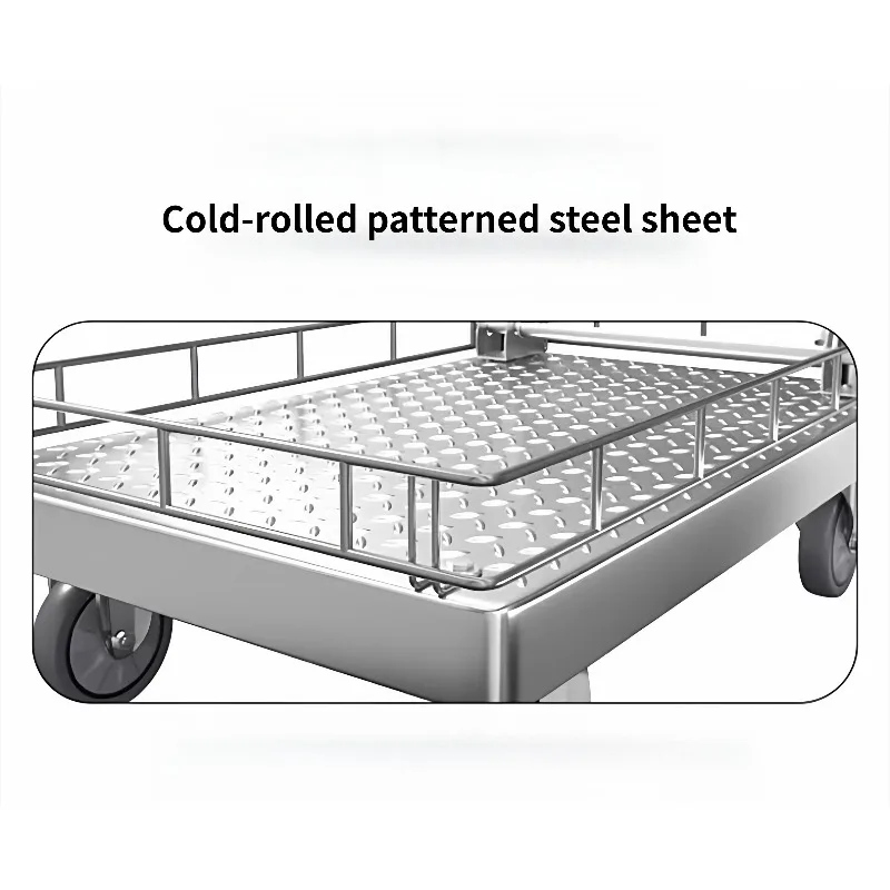Small Handcart with Guardrail Flatbed Truck Pallet Trolley Railings Foldable Trailer for Household Use