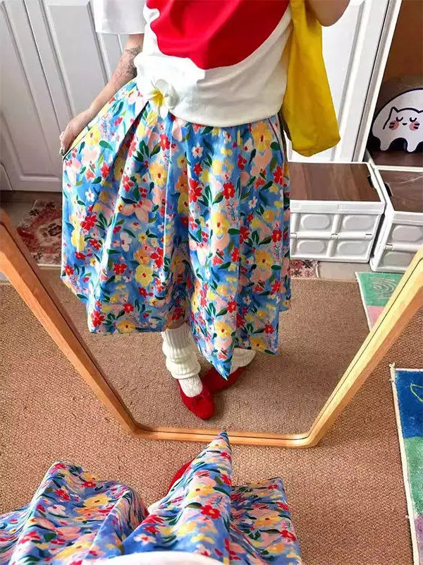 

plus Size 300 Pounds Fat Sister's Dopaamine Floral Oil Painting Half Skirt Women's Spring Summer High Waist Beautiful Fluffy ...