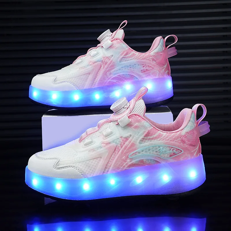 Runaway Shoes Girls Luminous Shoe USB Charging Led Light Shoe Adult Pulley Shoes