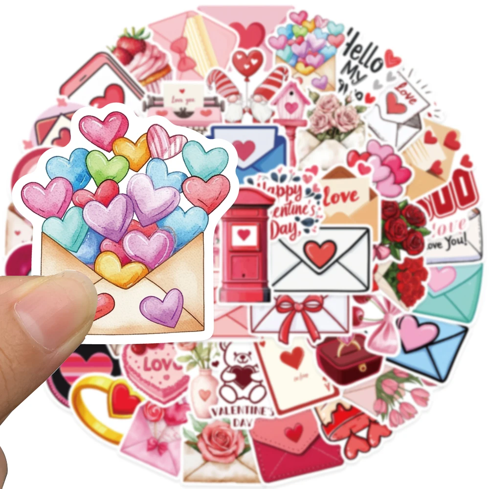 50 PCS Valentine's Day Love Envelope Decals Stickers Heart Ring Pattern for Lovers Scrapbooking Craft Gift