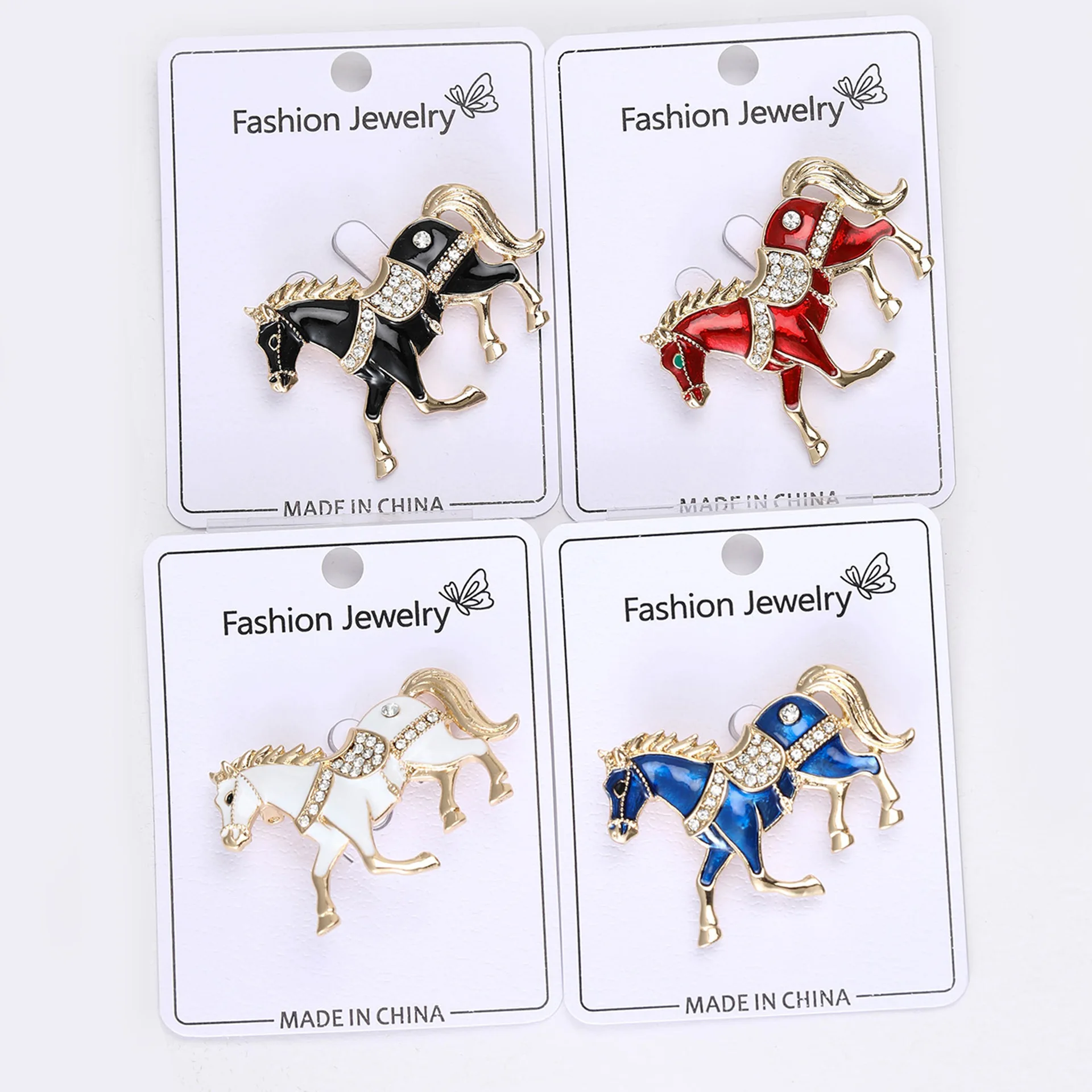 Cross border diamond inlaid palace style enamel light luxury horse brooch, suit coat chest flower jewelry brooch accessories