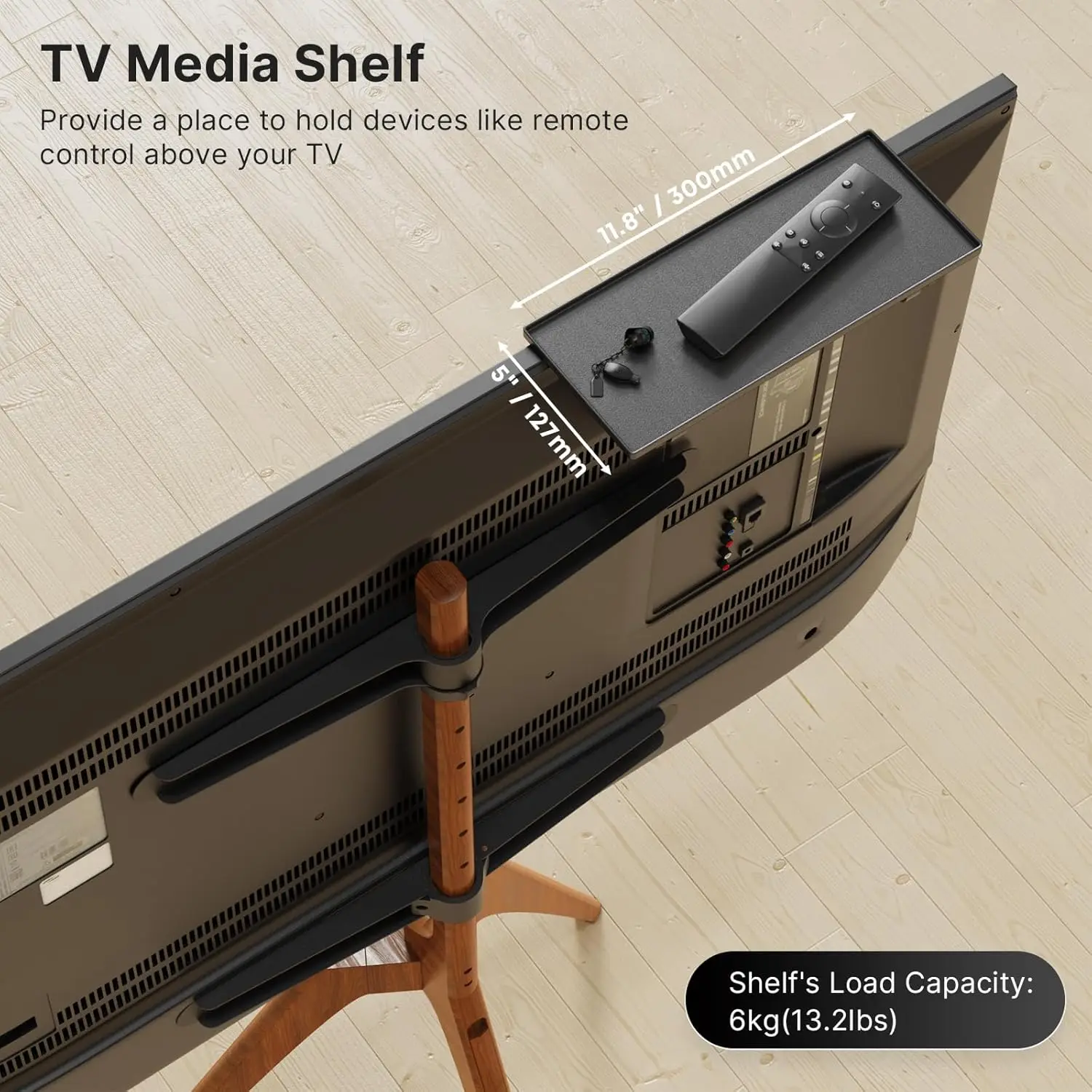 Wood Easel TV Stand, Adjustable Tripod Stand for 45-65 Inch TVs, with Top Shelf and Cable Management, Max Load 88lbs, Walnut - view 5
