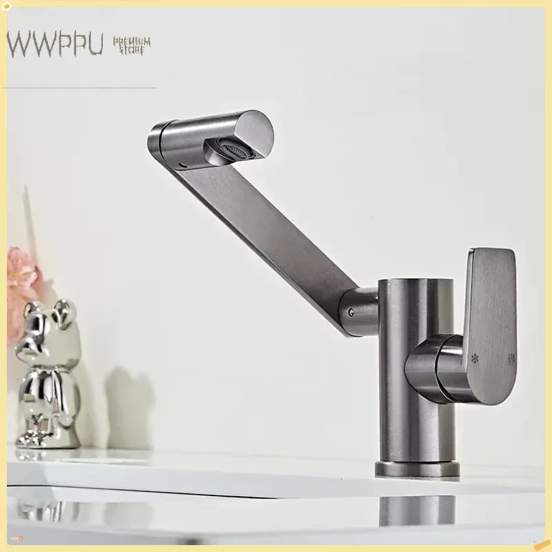 WWPPU Aluminum Bathroom Basin Faucet 360° Swivel Washbasin Faucet with Hose Pull Lifting Bathroom Faucet Hot Cold Sink Mixer Tap