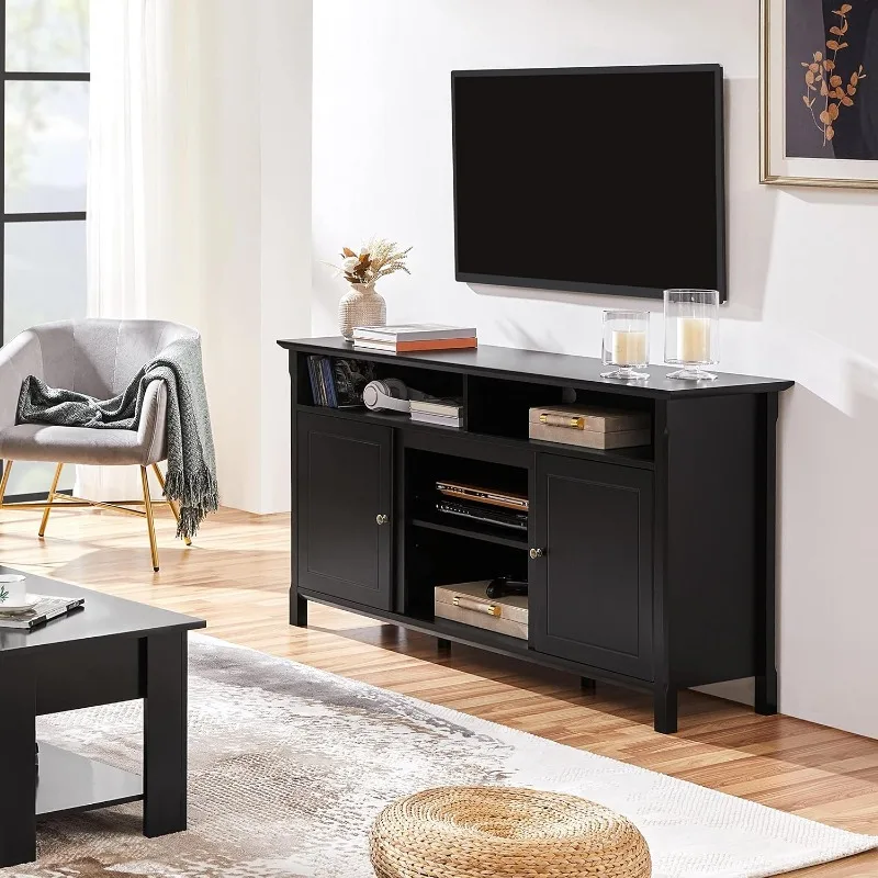 Black TV Stand for TVs up to 65 Inch, Modern Media Entertainment Center with Double Doors, TV Cabinet TV Console with Storage