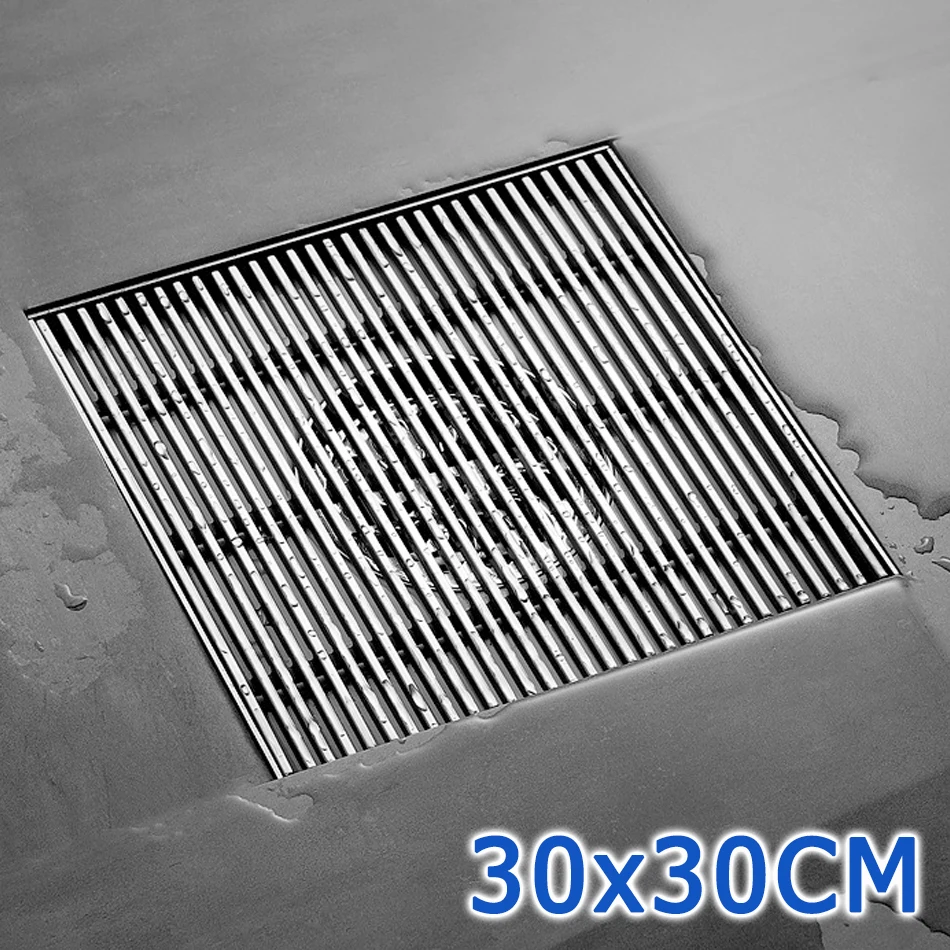 

304 Stainless Steel Floor Drain Black Brushed Square Stripe Anti-odor Lavatory Bathroom Shower Drainage Floor Drains Cover 30cm