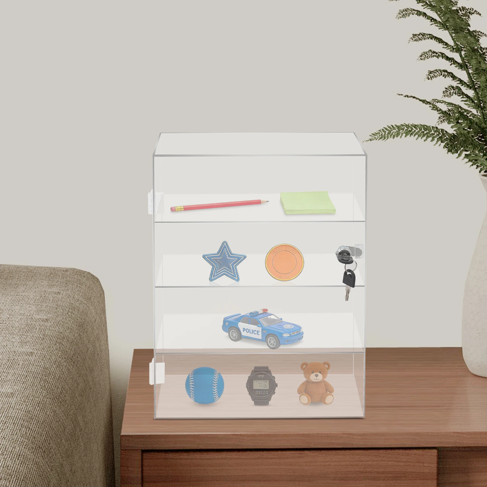 

4-Tier Clear Acrylic Display Case, Acrylic Display Cabinet with Keys, Lockable Box for Storing & Displaying Toys, Collectibles