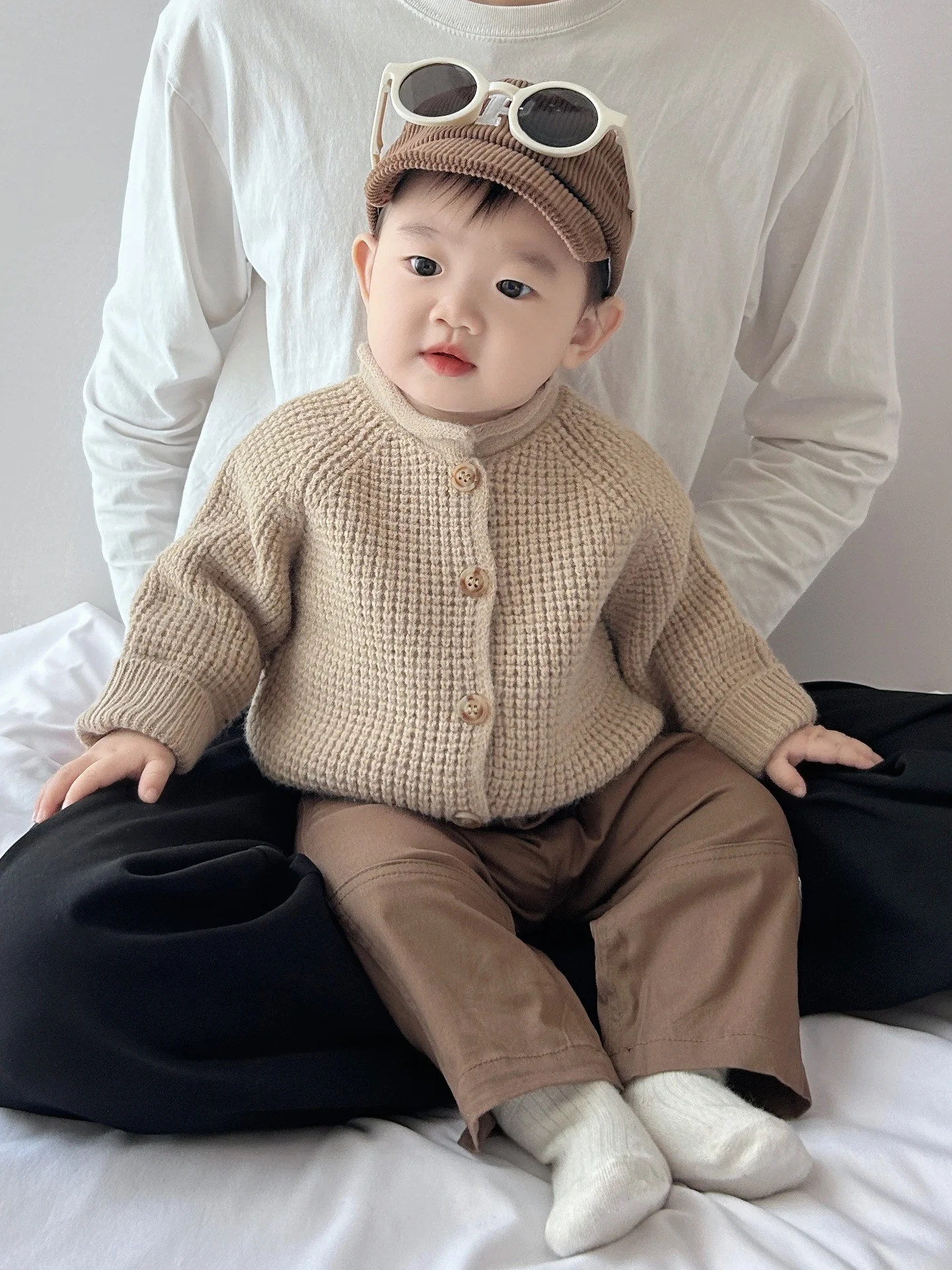 Autumn New Sle Children's Knitted Cardigan Coat Baby Casual Versatile Long Sve Warm round Ne Single Button Closure Pur...