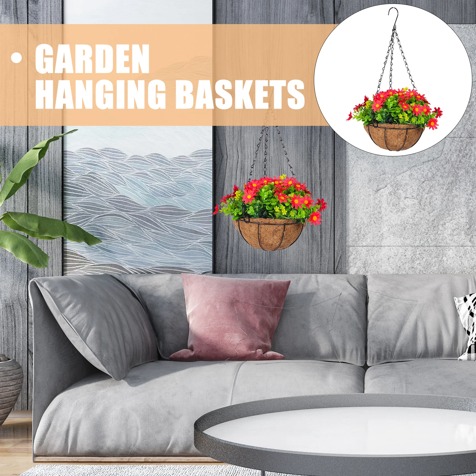 

Coconut Fiber Hanging Flower Basket Artificial Flowers For Garden Yard Outdoor Indoor Decor Hanging Planter Fake Flower