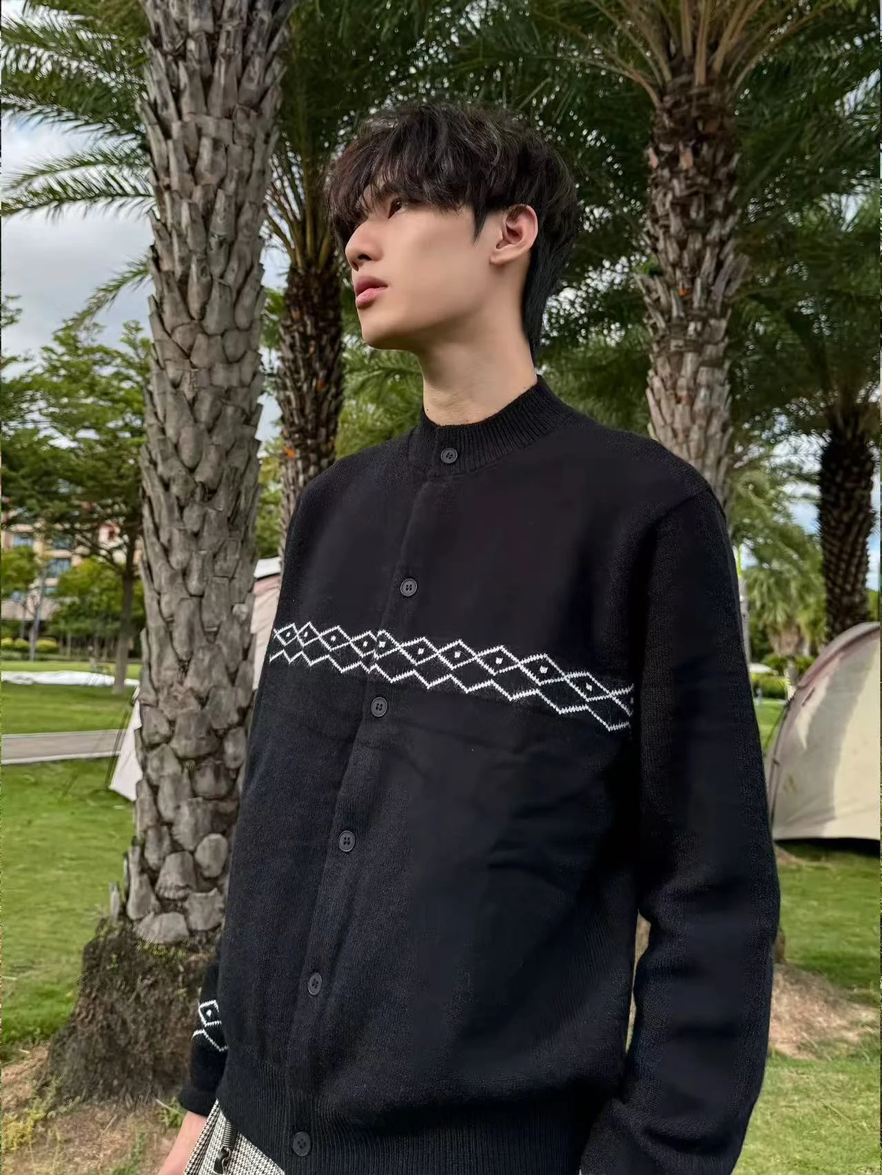 

Мужской вязаный кардиган, свитер круглого цвета, свободный крой, с геометрическим узором, с открытой передней частью, длинный свек, повседневный теплый полиэфирное волокно