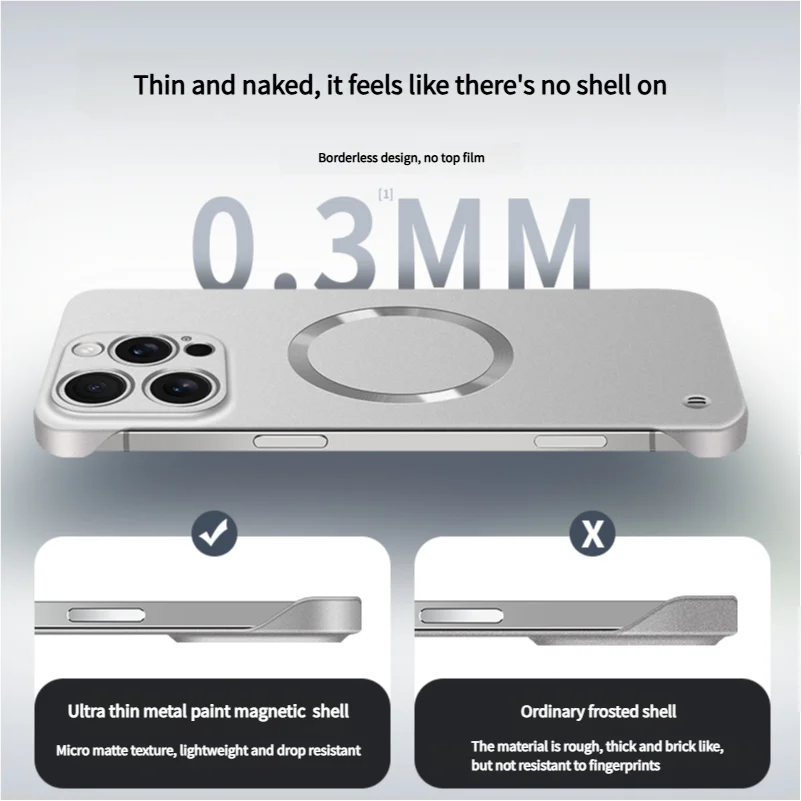 Ultra Thin Metallic Paint Magnetic For Magsafe Case For iPhone 17 Air 16 15 14 13 12 Pro Max Plus Frameless Cooling Hard Cover - náhled 5