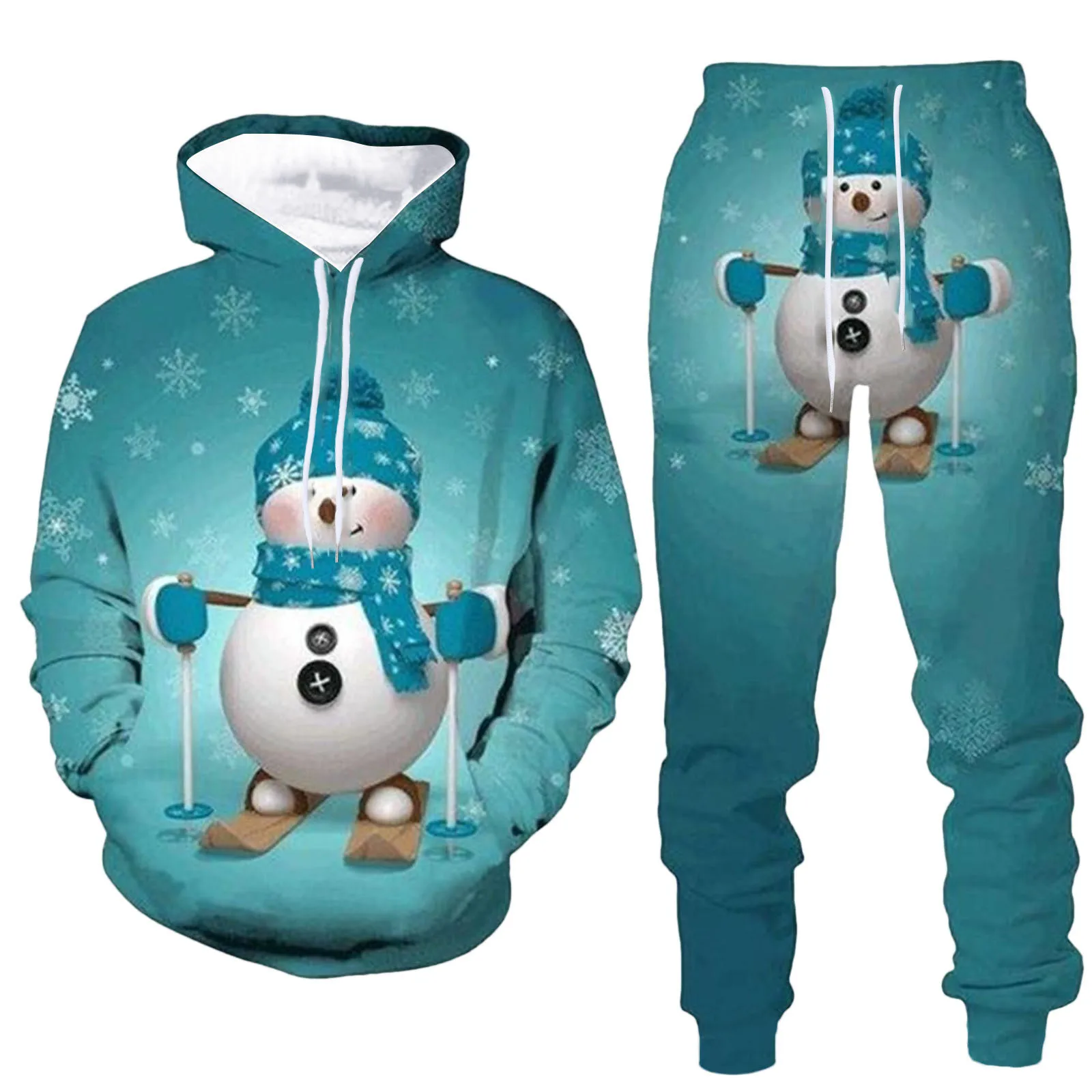 Christmas Men Hoodies Suit Cartoon Santa Claus Print Patchwork Hooded Sweatshirts+Jogger Running Baggy Harem Pant Sets Plus Size