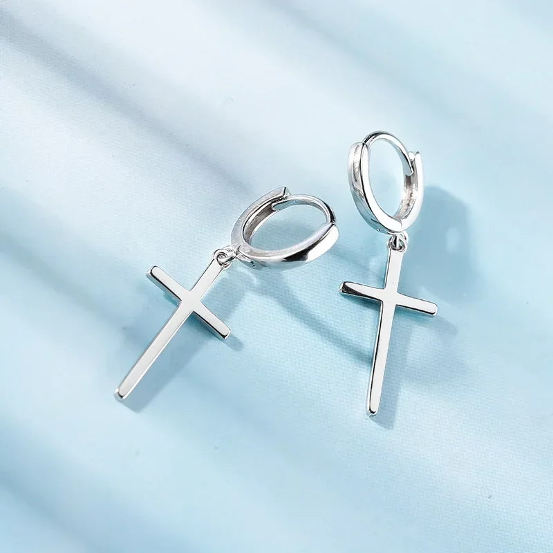  Personality Cross Pendant Hoop Earring Silver Color Hypoallergenic Ear Jewelry For Women Men Gifts S-E1102