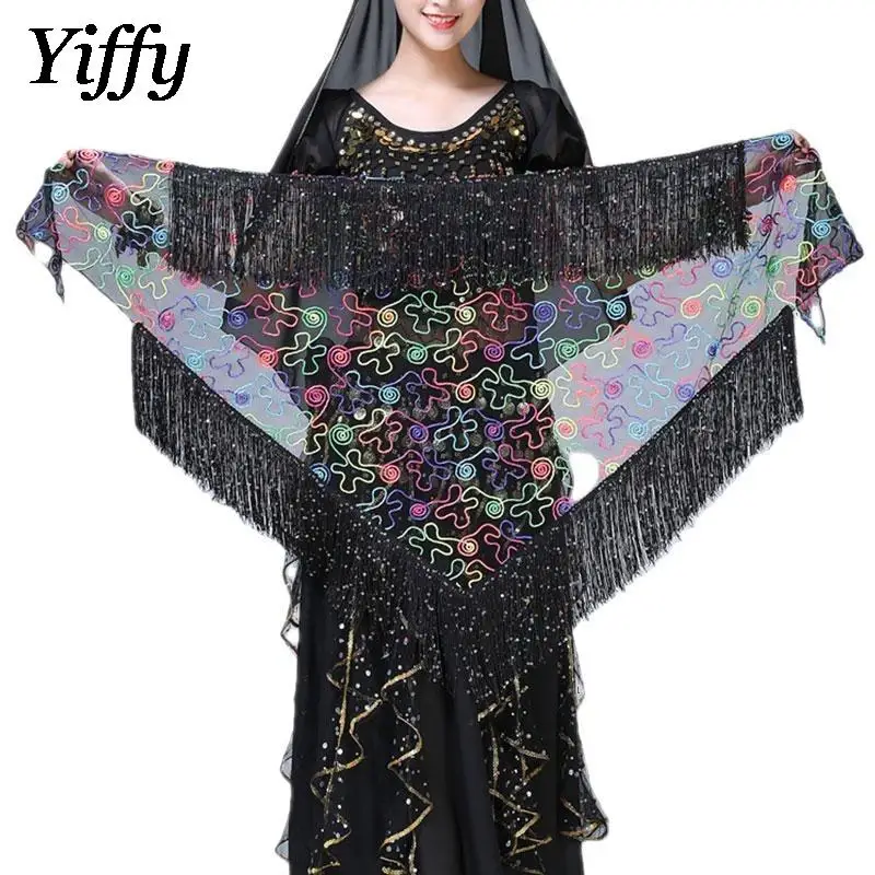 Bufanda triangular de lentejuelas para mujer, traje de cadera con borlas para danza del vientre, actuación de danza del vientre para adultos, novedad