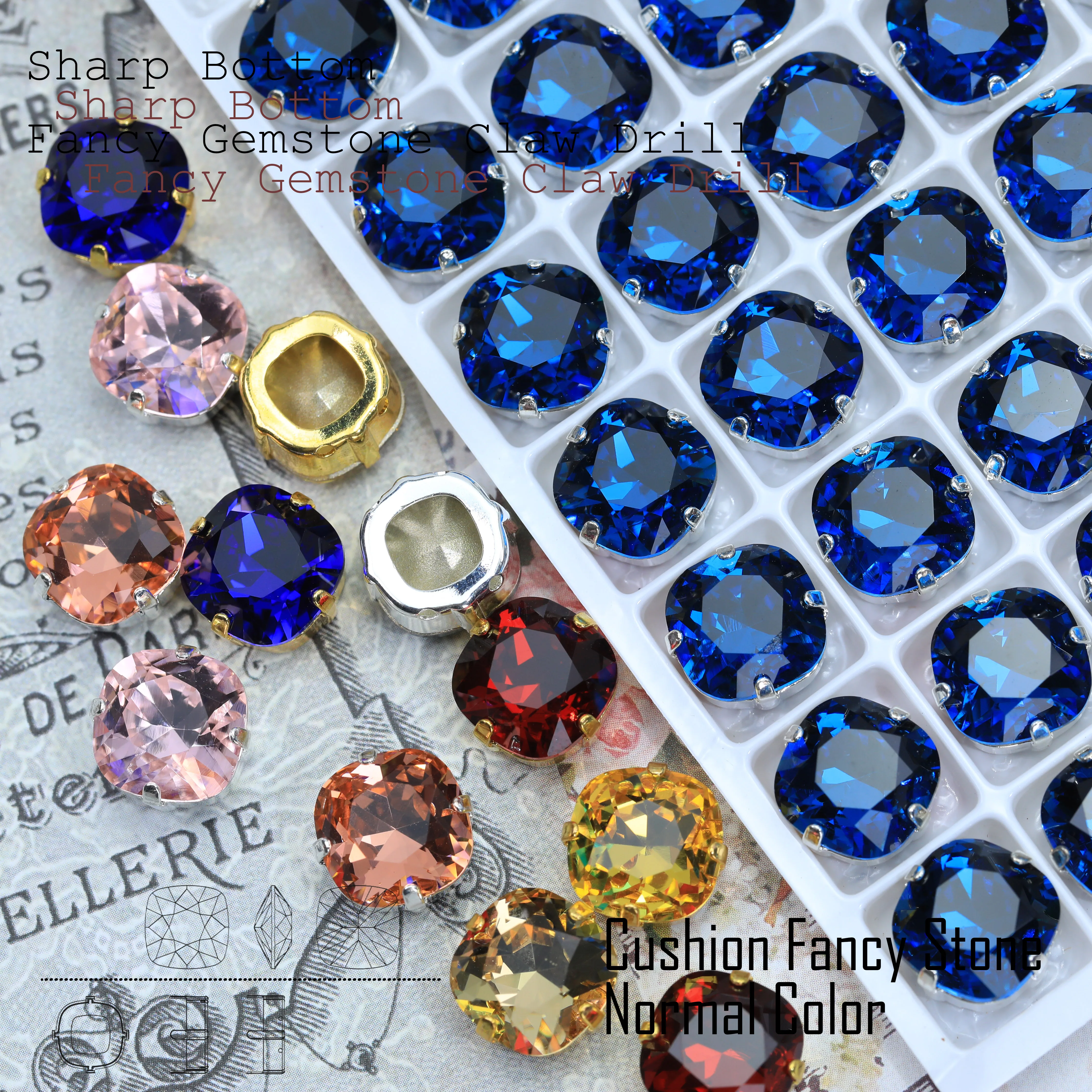 Normal Color Cushion Fancy Stone Claw-Set Rhinestones High-Quality Gold Claw and Silver Claw Drills Used for Clothing Shoes